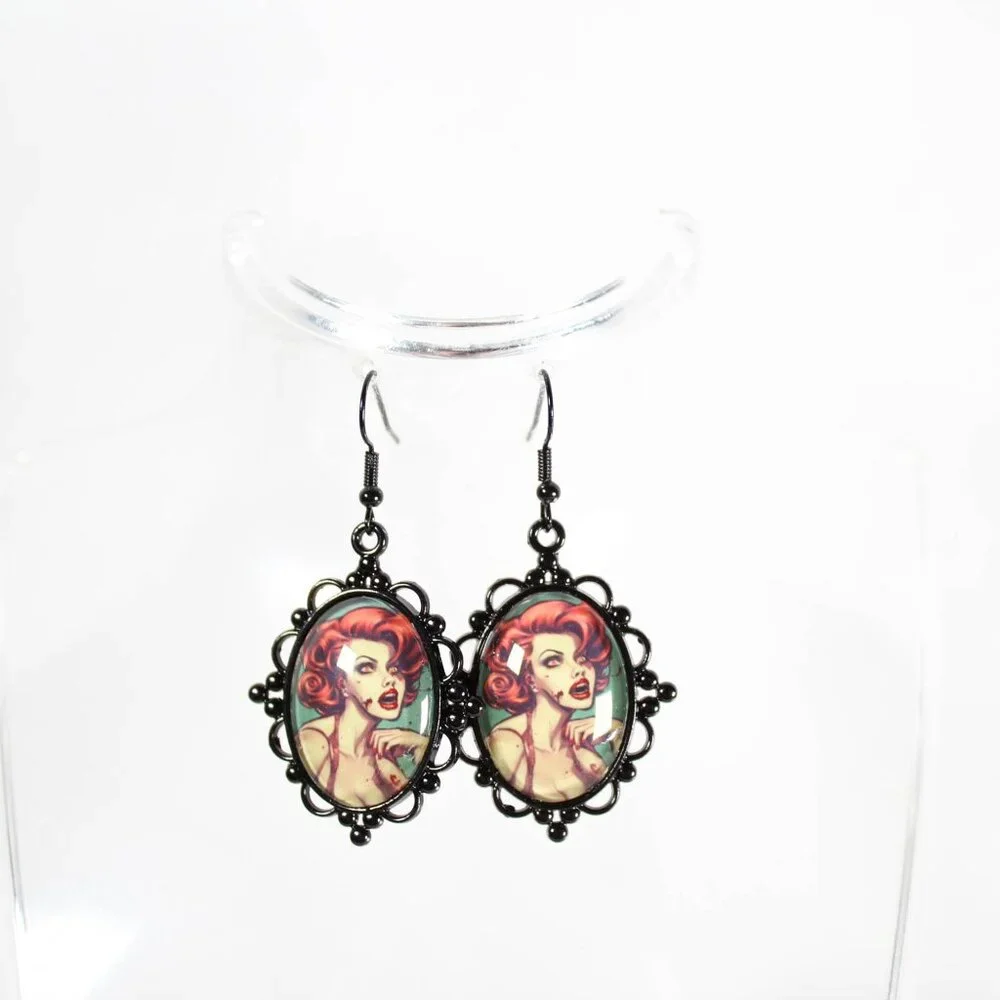 Drop Dead Red Zombie Pinup Earrings – Gothic Victorian Horror Jewelry